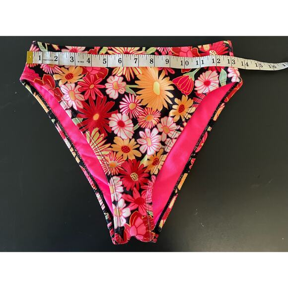 Wild Fable "Wild Child" Bikini Bottom pink floral High Waist High Leg Cheeky XS - Picture 4 of 5